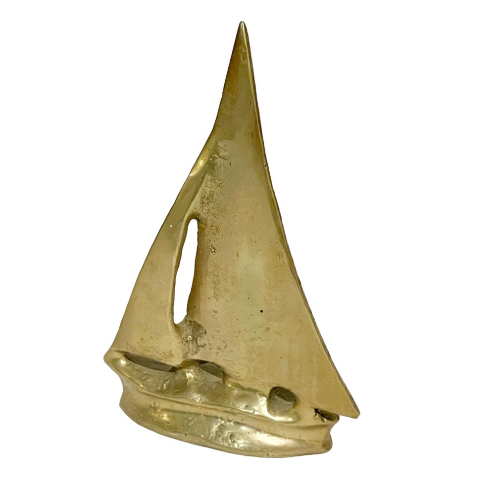 Mid-Century Brass‎ Sailboat Sculpture Decor Gold Fishing Beachhouse